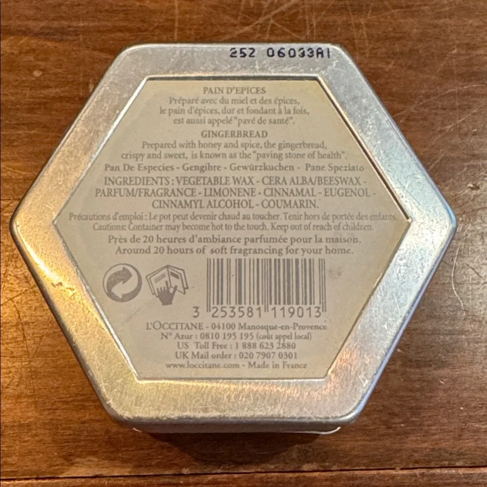 NEW L’occitane Gingerbread Lidded Tin Bougie Scented Candle 3.5 oz 20 hrs